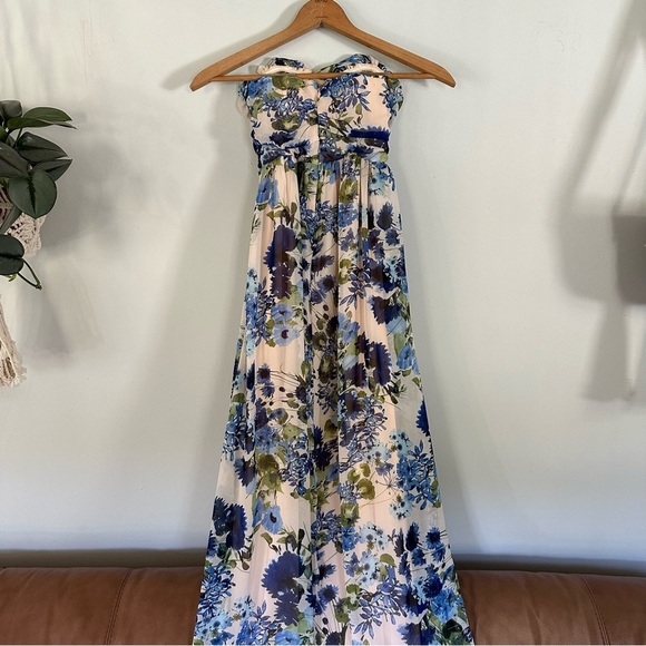 Lulus Sweet Symphony Blue Floral Print Strapless Maxi Dress Size XS - Picture 10 of 16